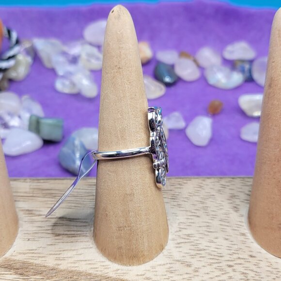 Owl Flower of Life Sterling Silver Ring, Sizes 6 & 7 - Picture 3 of 3